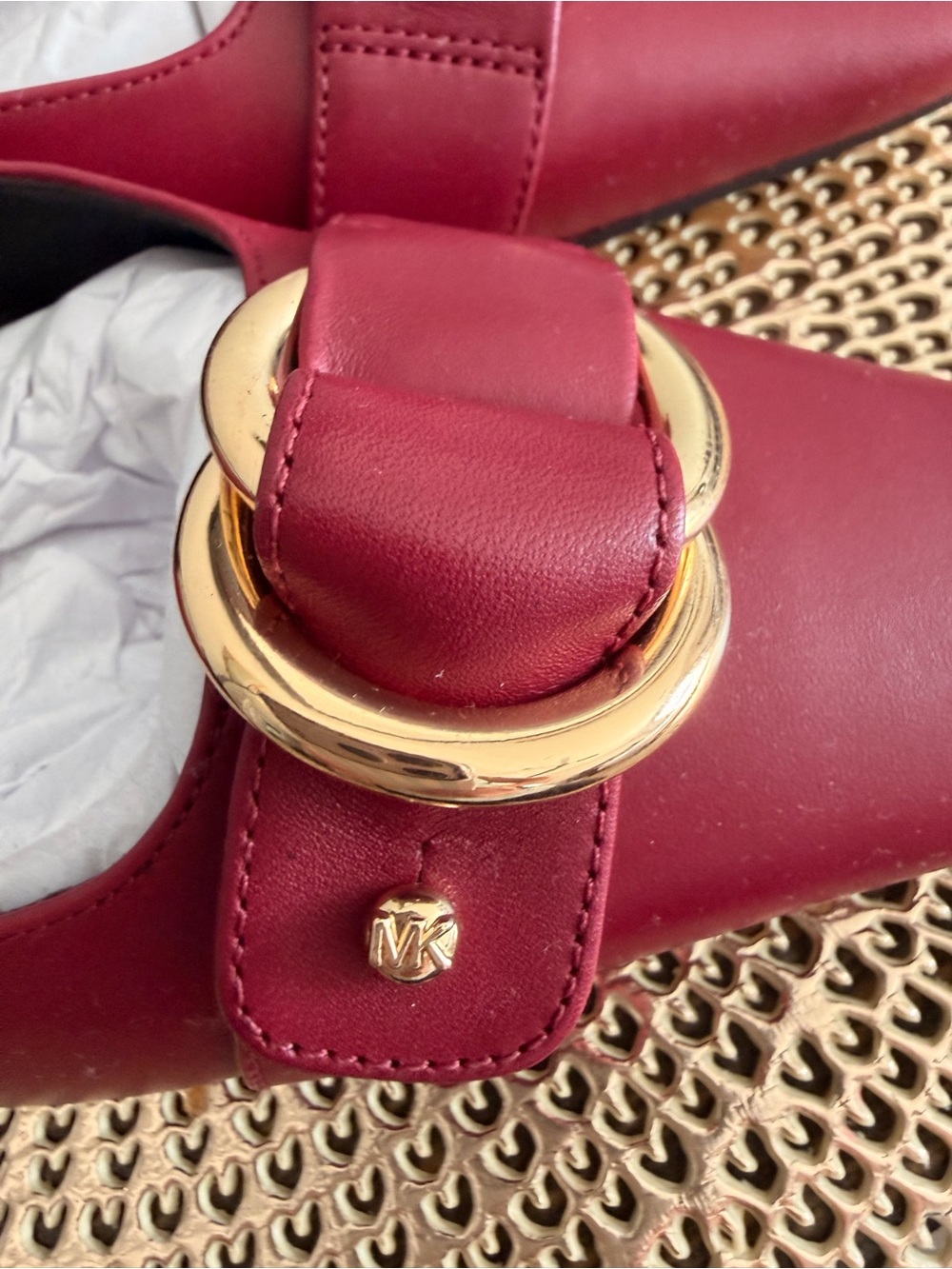 Michael Kors Burgundy Slingback Kitten Heel with Gold Buckle Size 8 NWOT - Picture 3 of 11